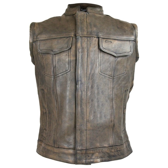 HIGH MILEAGE • Men’s Premium Cowhide Brown SOA Biker Leather Motorcycle Vest - Picture 7 of 12